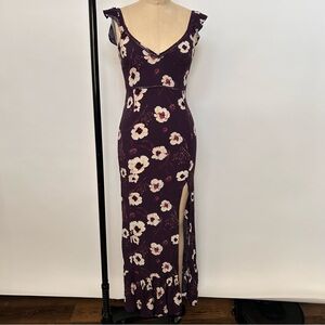 Leith Plum Floral Maxi Dress with Cream Blooms
